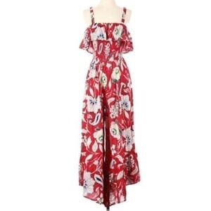 3 / $30 B.O.G Collective Jumpsuit Mediuem Red Floral Wide Leg Smocked‎